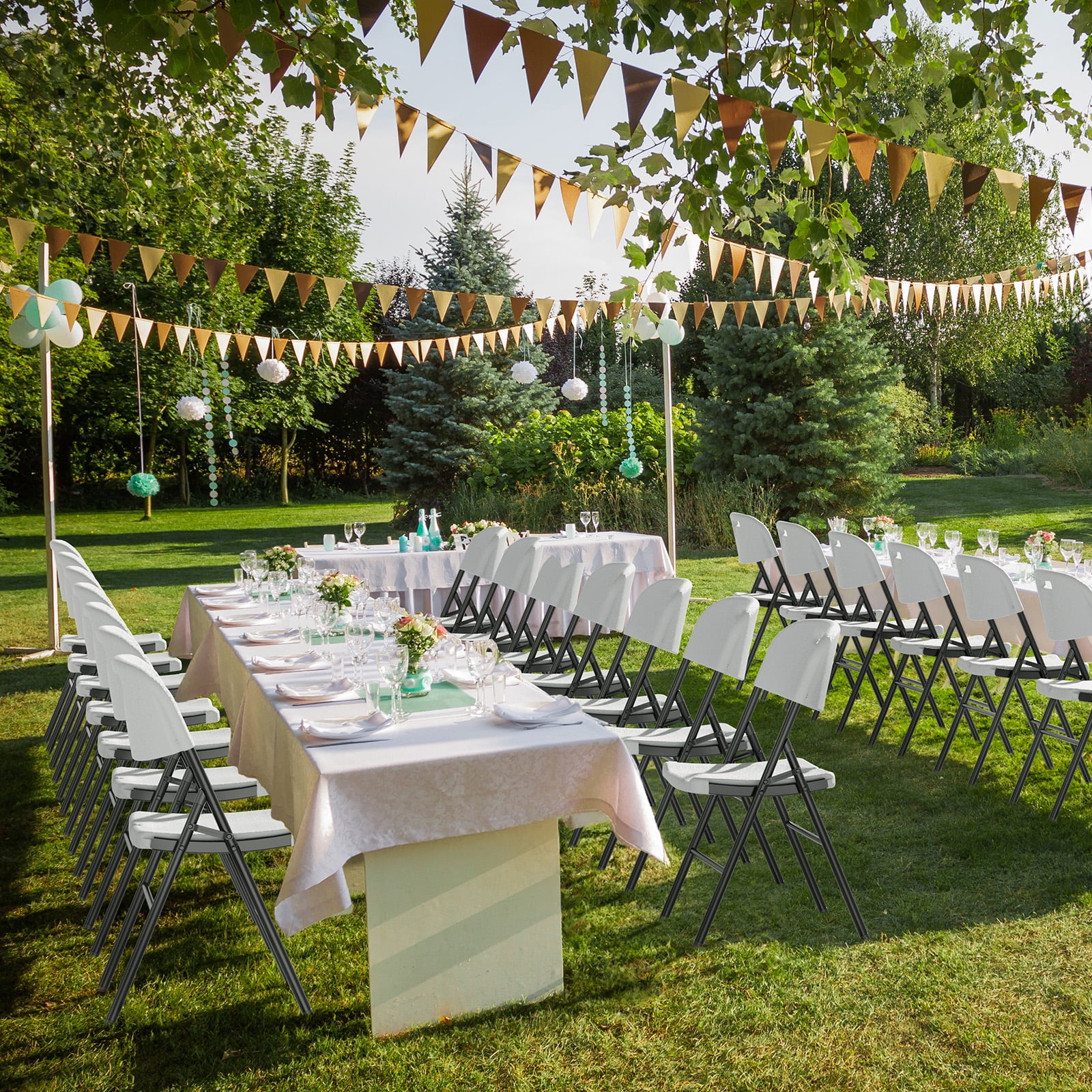 Ktaxon 4 Packs Portable Plastic Folding Chair w/ Handle White for Party Wedding Camping Picnic, Adult, Outdoor and Indoor Portable Chairs, Plstic Chairs