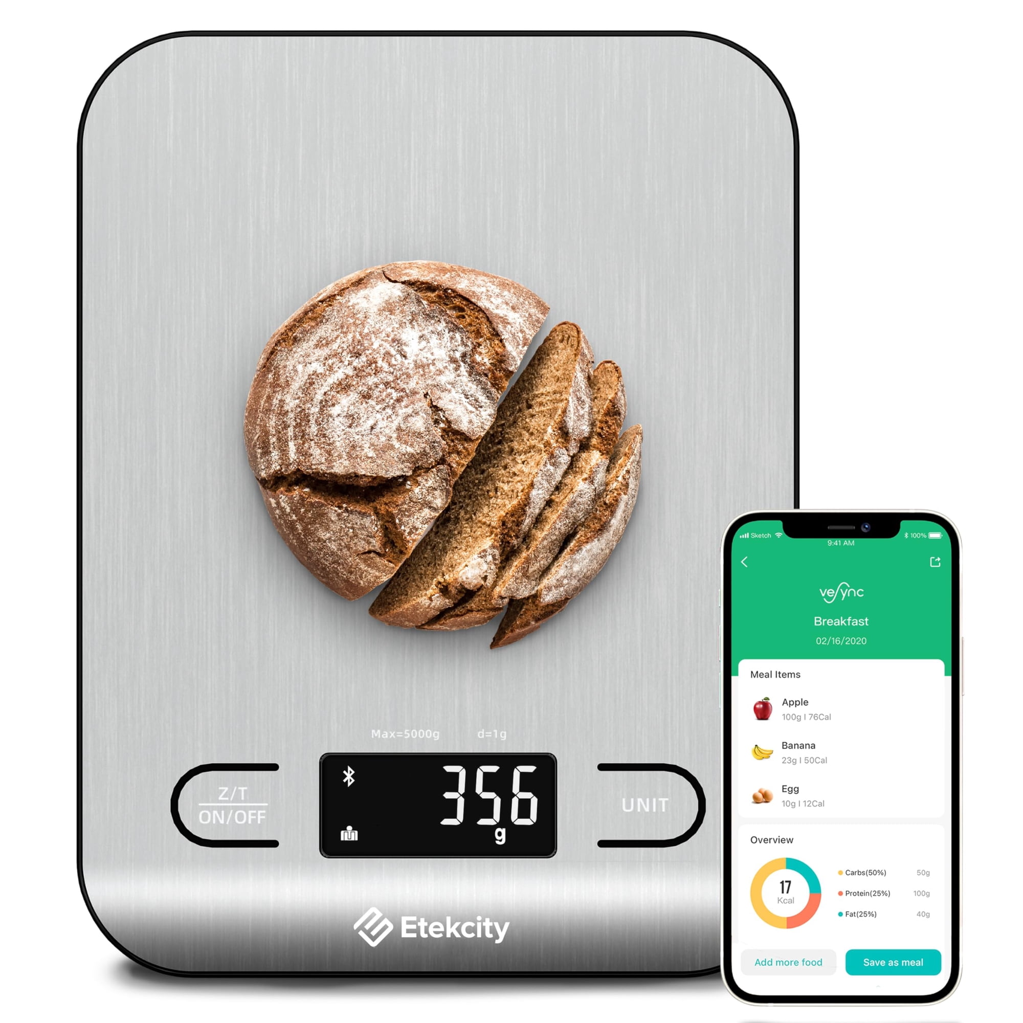 Etekcity Choice Smart Nutrition Scale Accurate Sensors Large Digital Display Kitchen Scale
