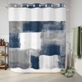thumbnail image 6 of No Hook Shower Curtain with Built-in Rings - Navy Grey Paint Textured Washable Waterproof Fabric Bathroom Curtains for Hotel,Rentals, 72 X 72 Inch Long , Abstract Rustic Blue Tones, 6 of 9