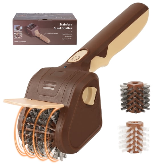 BBQ Grill Brush Cordless, 700 RPM Electric Grill Cleaner with Stainless Steel Brush, Rechargeable Outdoor Grill Cleaning Tool (Brown)