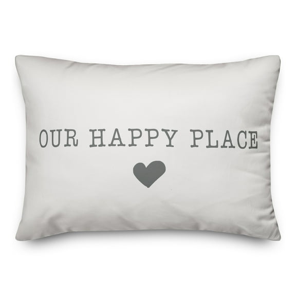 Creative Products Our Happy Place White and Grey 14x20 Indoor / Outdoor Pillow