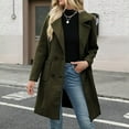 thumbnail image 3 of Women's Lapel Mid-Length Button-Down Woolen Coat for Fall and Winter, Classic Style, Winter Clothes for Women,Army Green,L, 3 of 6