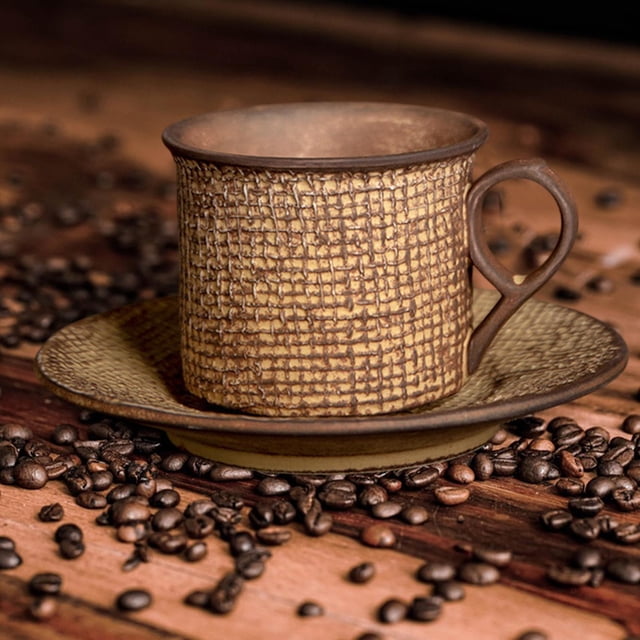 Taza de café expreso con platillo, juego de tazas de café, Taza de leche rústica, Taza de cerámica para bebidas calientes o frías, café con leche, Marrón