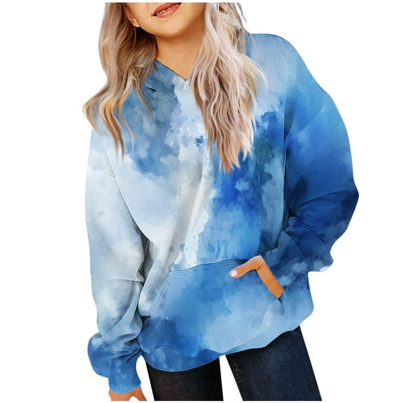 yardsong Oversized Hoodies for Teen Girls Trendy Tie Dye Graphic Cute Hoodie Fall Fashion Loose Fit Preppy Sweatshirt with Pocket 2025 Blue,11 Years