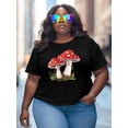 thumbnail image 3 of Women's T-Shirt Red Mushroom Short Sleeve Casual Tee Classic Crew Neck T Shirt for Women Black, 2XL, 3 of 7