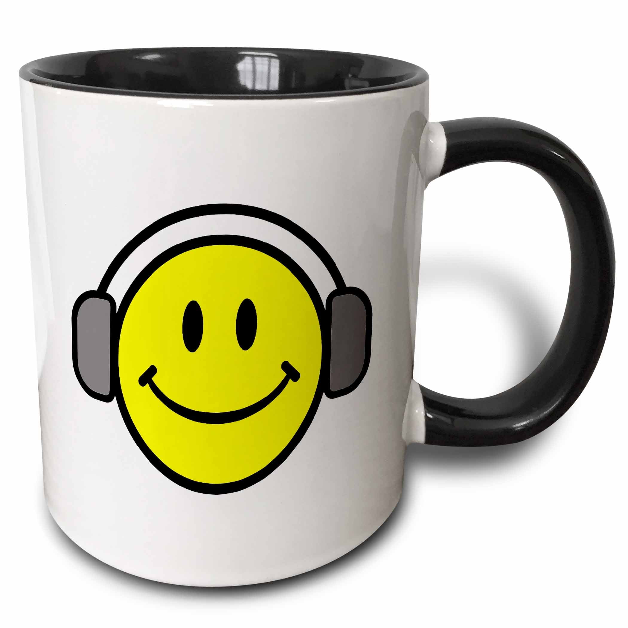 3drose Cute Smiley Face With Headphones Two Tone Black Mug 15 Ounce Walmart Com Walmart Com