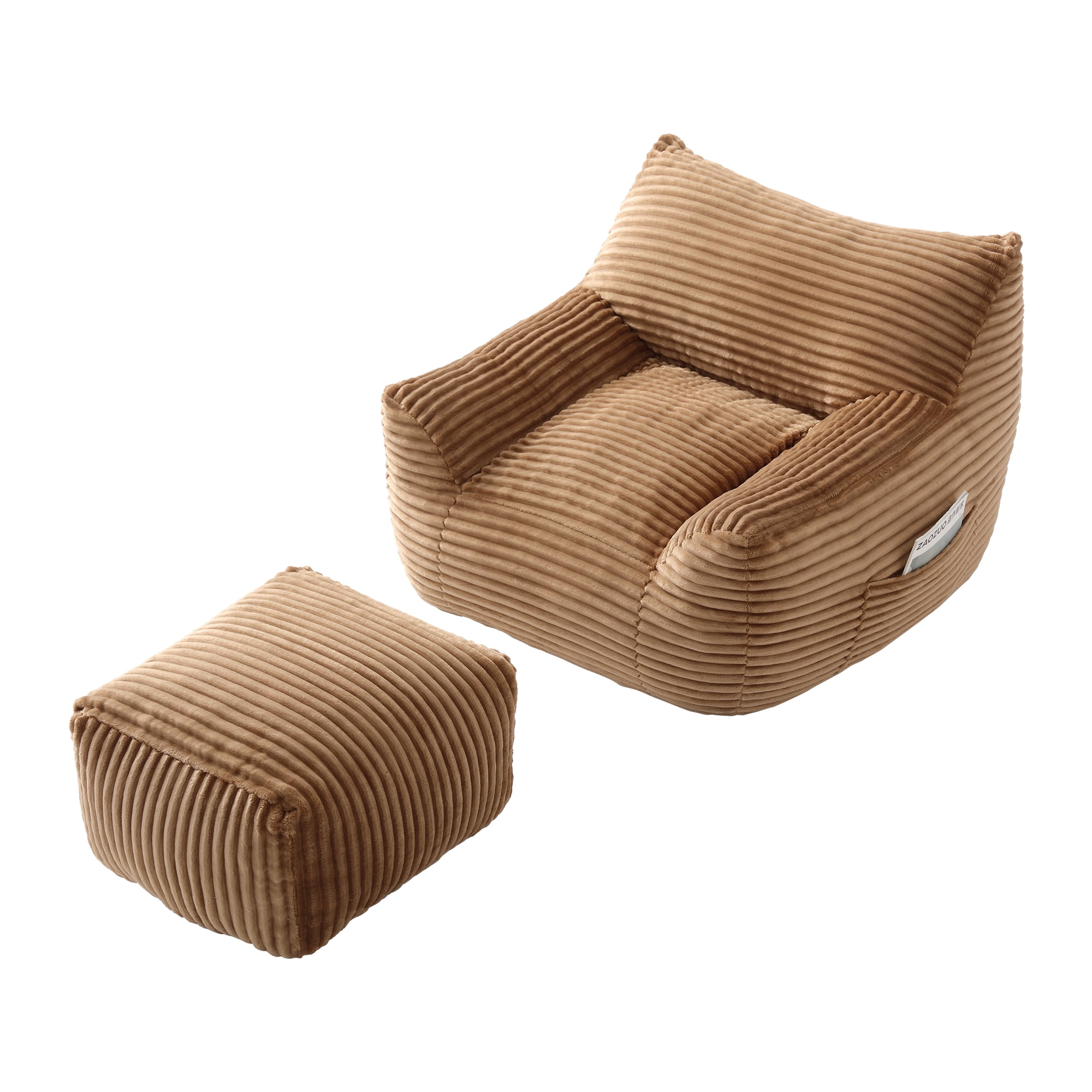 Oversized Adult Bean Bag Chair with Matching Ottoman, High Resilience Shredded Foam Ergonomic Lazy Sofa with Armrests for Gaming Reading, Ideal for Living Room Bedroom Dorm