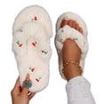 thumbnail image 4 of Wensltd Womens Memory Foam Fuzzy Slippers Indoor Flat Home Slippers Open Toe House Shoes, 4 of 9