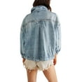 thumbnail image 3 of Women Wash Denim Jacket Long Sleeve Vintage Denim Jacket Oversized Button Down Denim Jacket Boyfriend Denim Jacket, 3 of 4