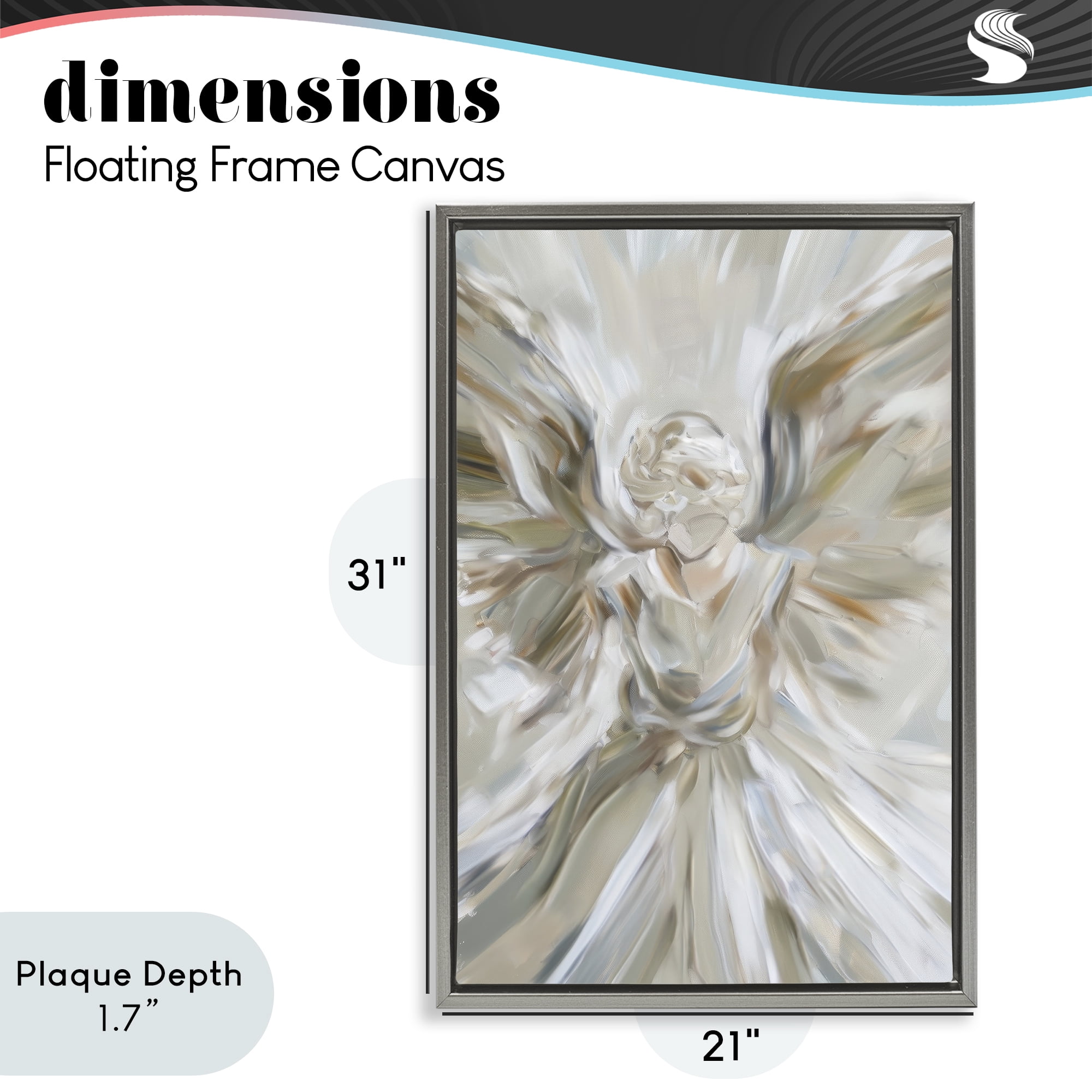 Stupell Industries Serene Angel with Flowing Wings Gray Framed Floater Canvas Wall Art, design by Petal Prints Design