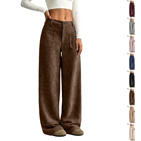 Corduroy Pants Womens Low Rise Wide Leg Cargo Pants Casual Baggy Lounge Pant Office Business Work Pant with Pockets Coffee XL