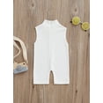 thumbnail image 4 of Kiapeise 0-5 Years Toddler Kid Baby Girl Cotton Romper Summer Plain Turtleneck Sleeveless Short Jumpsuit Overall Ribbed Zipper One-Piece Clothes, 4 of 8