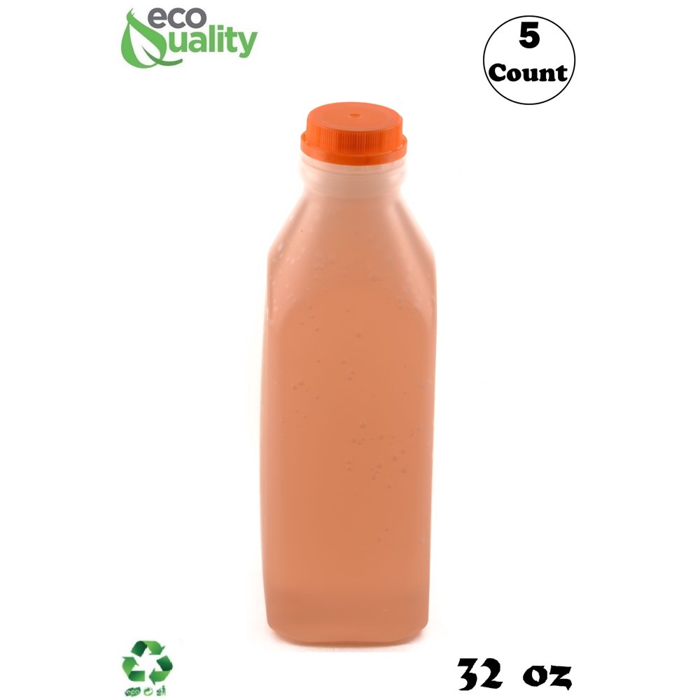 [5 PACK] 32 oz Empty Plastic Juice Bottles with Tamper Evident Caps