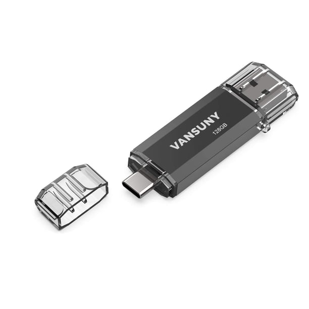 Vansuny Unidad flash tipo C de 128 GB 2 en 1 OTG USB 3.0 + USB C Memory Stick con llavero Dual Thumb Photo Stick Jump Drive para teléfonos inteligentes Android Computadoras MacBook Tablets PC