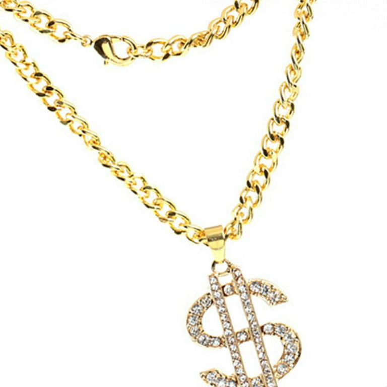 Rhinestone US Dollar Money Style Pendant Long Chain Necklace Hip Hop  Jewelry 