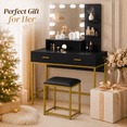 thumbnail image 3 of Ktaxon Vanity Table Set with 3 Color Lighted Mirror, Makeup Dressing Table with 2 Large Drawer and 3 Shelf, Dresser Table for Women,Black, 3 of 10