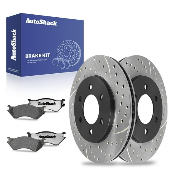 AutoShack Front Drilled & Slotted Brake Rotors Ceramic Brake Pads | Replacement for 2002 Ford Expedition 2002 Lincoln Navigator 4.6L 5.4L V8 4WD RWD | E-Coated | 6-PC Brake Kit | ShadowGuard