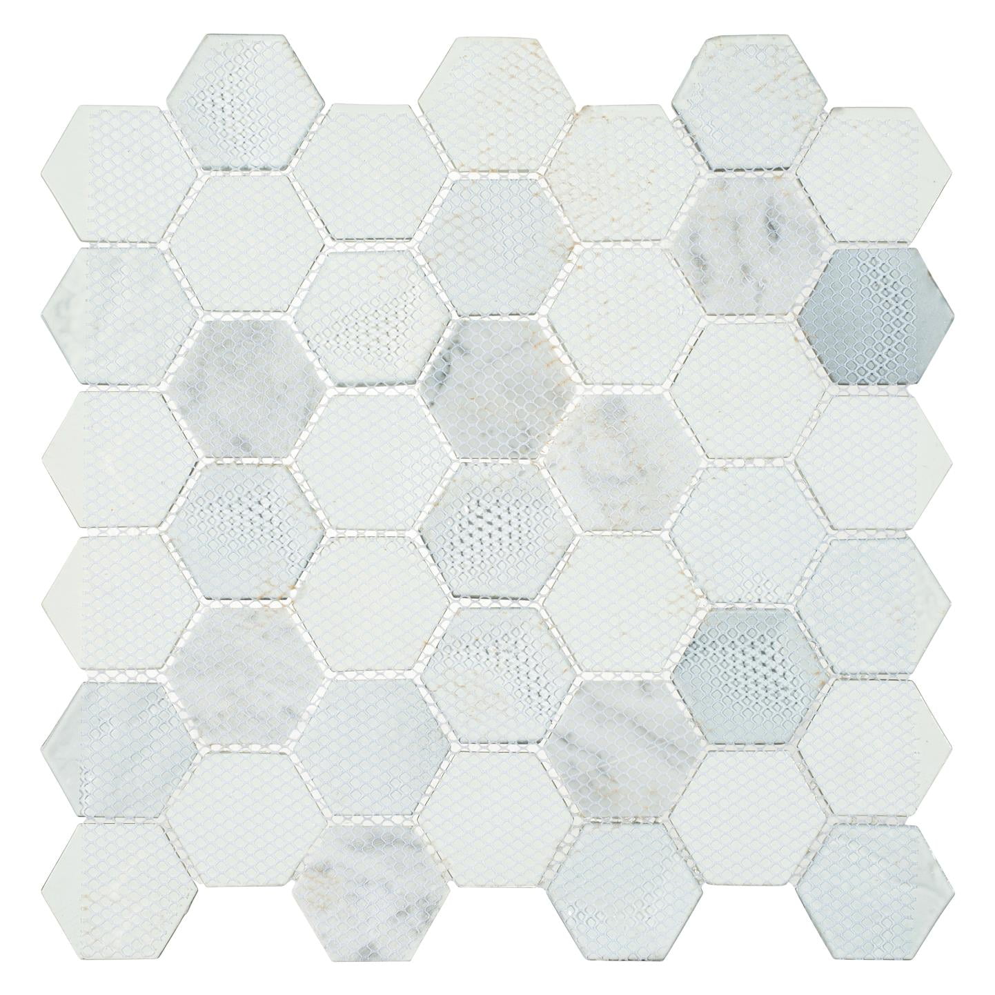 Xen Angels Gray 2-in. Honeycomb Polished Glass and Natural Stone Mosaic Wall Tile