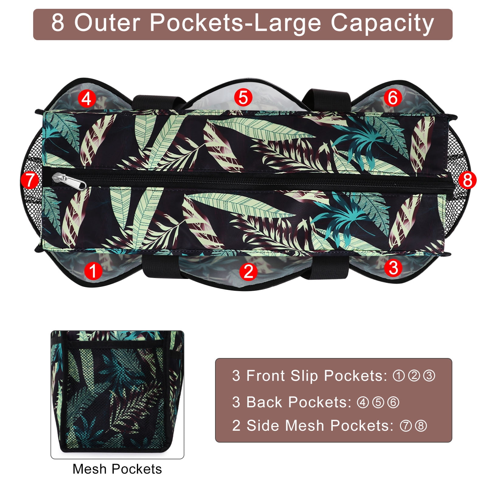 HAWEE Womens Large Utility Tote Bags for Work with Laptop Pocket and Luggage Sleeve Top Zipper Closure, Green Leaf