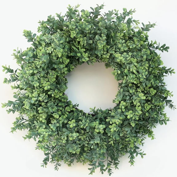 YTTAL 24'' Large Boxwood Wreath for Front Door Porch Window - Artificial Boxwood Leaves Greenery Outdoor Wreath for Home Farmhouse Wall Holiday Decor - All Seasons Indoor Outdoor Use