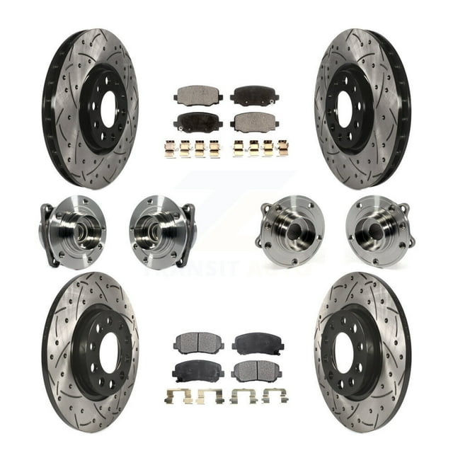 Transit Auto Front Rear Hub Bearings Assembly Coated Disc Brake Rotors and Ceramic Pads Kit (10Pc) for Car 2015-2017 Chrysler 200 FWD with 305mm Diameter Rotor - Left Right Side KBB-113638
