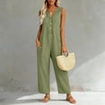 thumbnail image 5 of Women's Sleeveless V‑neck Linen Jumpsuit, Button Front Wide Leg Pants with Pockets, Casual Vacation Overalls Green XXL, 5 of 8
