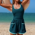 thumbnail image 7 of yoeyez One Piece Swimsuit for Women 2026 Cute Romper Swimsuit with Pockets Colorblock Sporty Tummy Control Bathing Suit Modest Swimwear Green,XL, 7 of 7