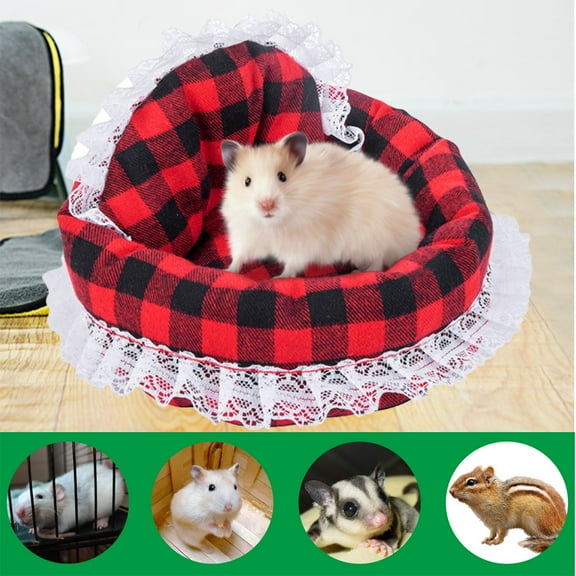 Cheers.US Hamster Bed Lace Edge Warm Christmas Hamster House Cute Pet Sofa,Pig Hamster Nest Hedgehog Rat,Warm Small Pet Animals