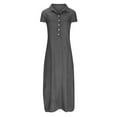 thumbnail image 3 of Women's Casual Lapel Cotton Denim Long Maxi Dress Plus Size Button Down Short Sleeve Slit Dresses with Pockets, 3 of 5