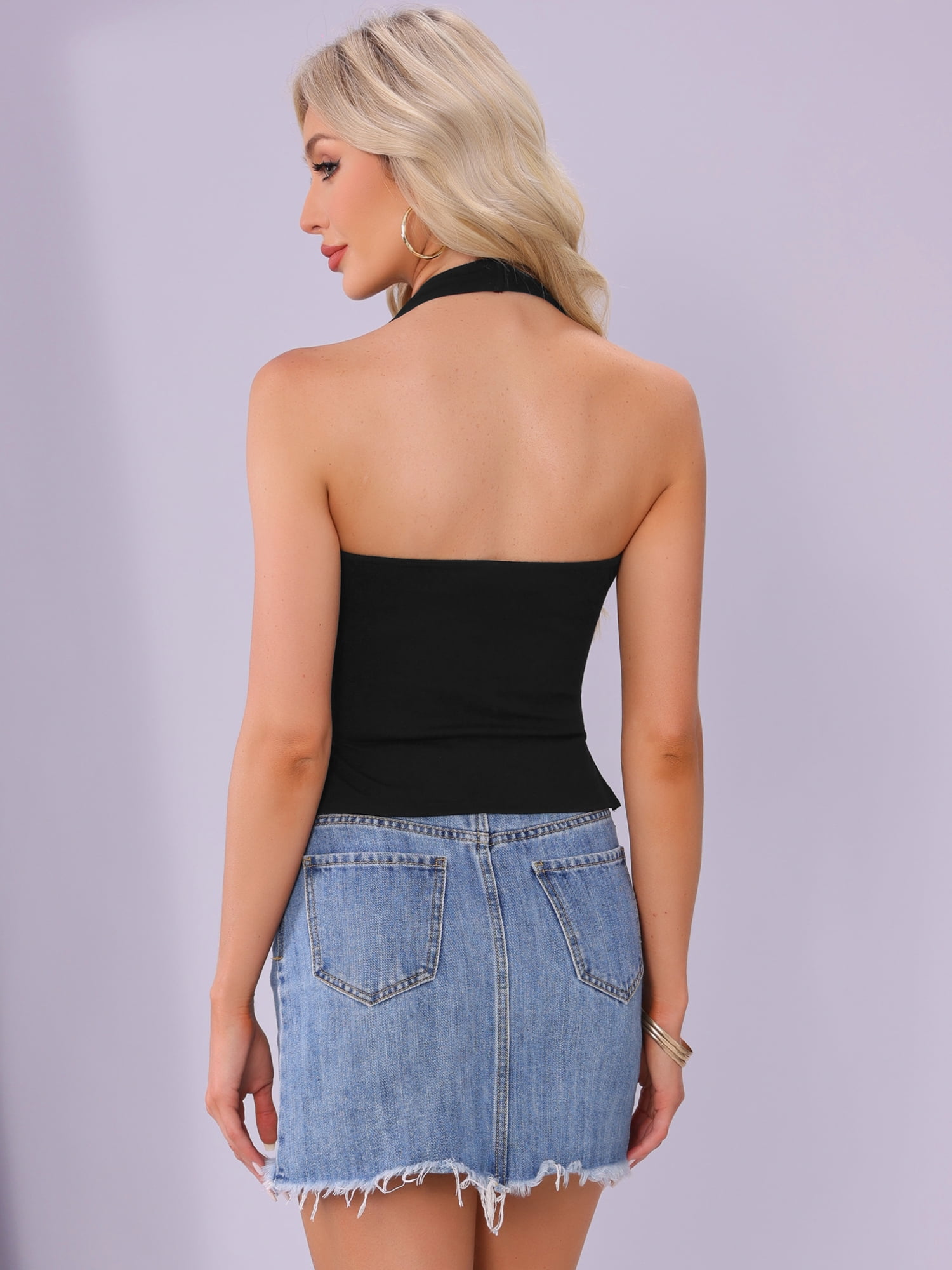 DARING DIVA Sweetheart Neck Backless Sleeveless Cropped Tank Top XS Black