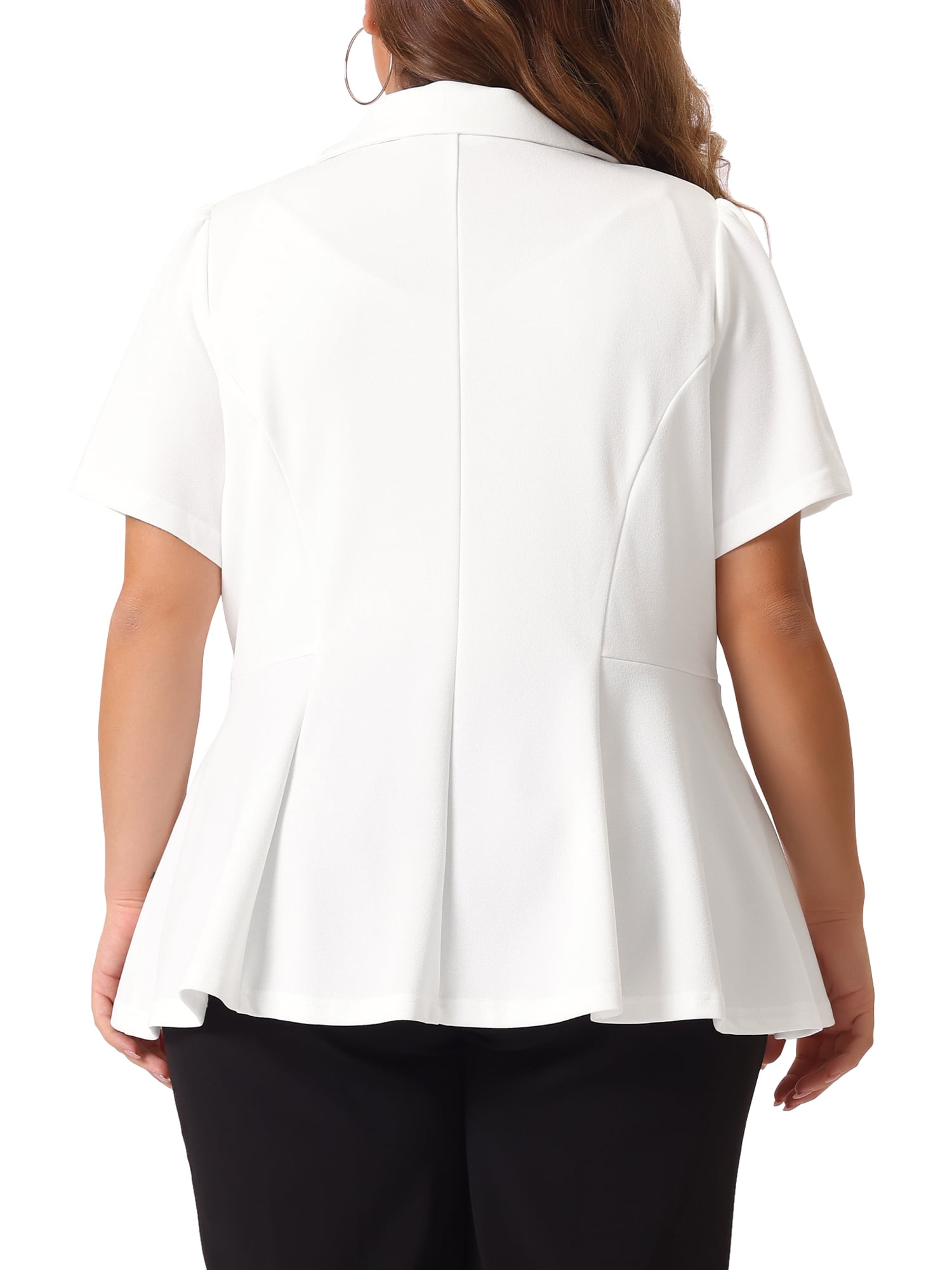 DARING DIVA Women's Plus Short Sleeve Work Button Jacket Suit Blazers White 3X