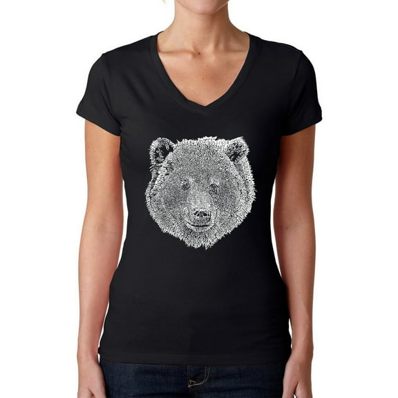 Women's Word Art V-Neck T-Shirt - Bear Face