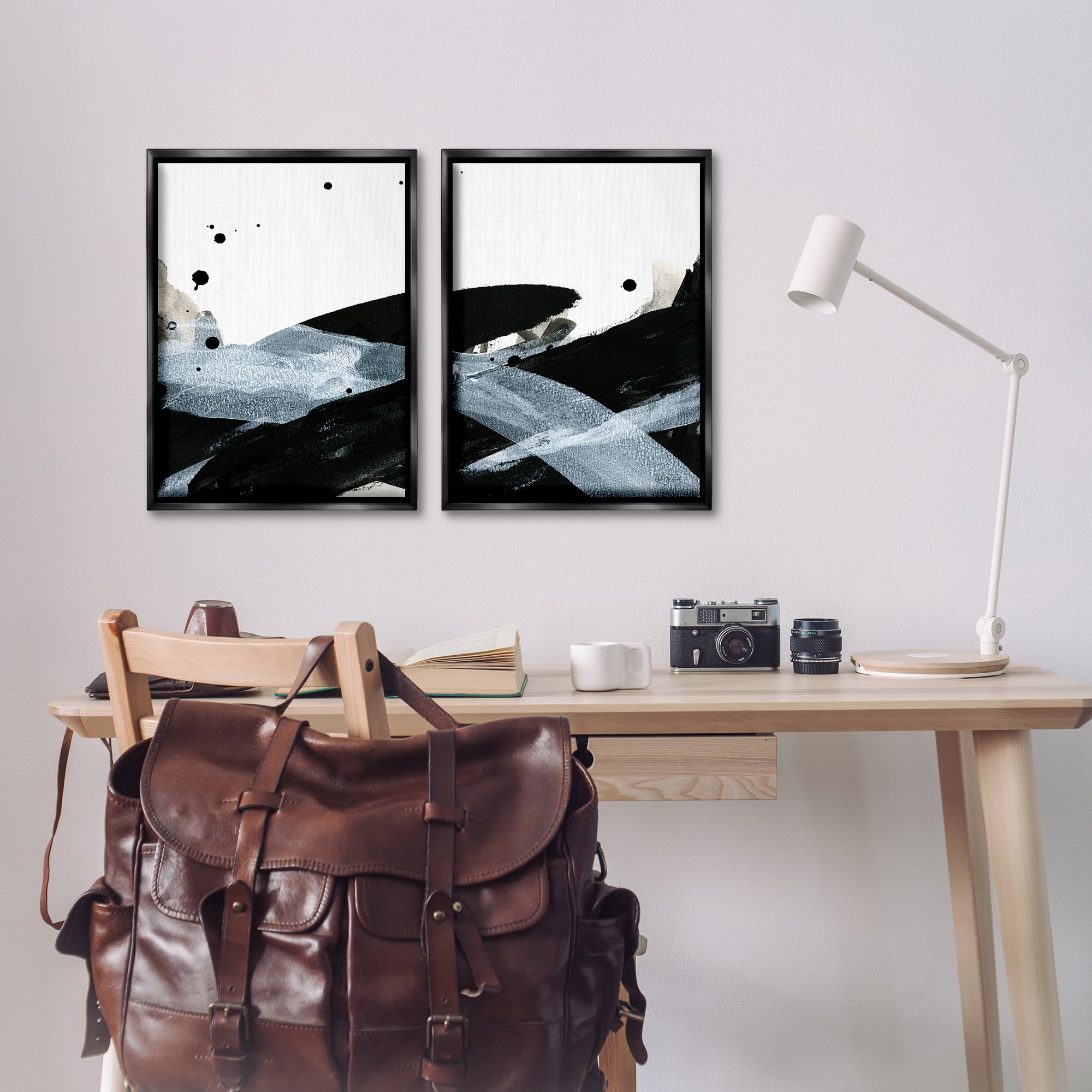 Stupell Industries Gradient Movement Abstraction Abstract Painting Black Floater Framed Canvas Art Print Wall Art, 17 x 25, Set of 2