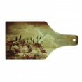 thumbnail image 1 of Burnt Orange Cutting Board, Double Exposure Burnt Worn Shaggy Retro Background with Flowers Clouds Design, Tempered Glass Cutting and Serving Board, Wine Bottle Shape, Tan Orange, by Ambesonne, 1 of 1