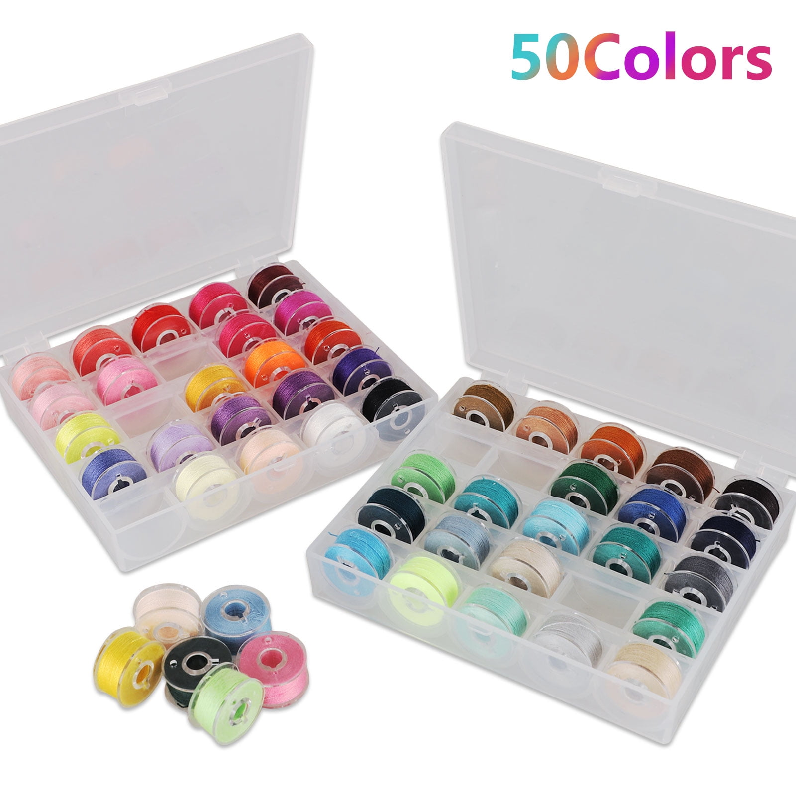 50Pcs Bobbins and Sewing Threads with Bobbin Case for Multiple Sewing