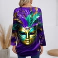 thumbnail image 5 of Resicozy Womens Mardi Gras Shirt Funny Mask Printed Pullover Fashion Party V-Neck Long Sleeve Shirts Top Navy L, 5 of 5