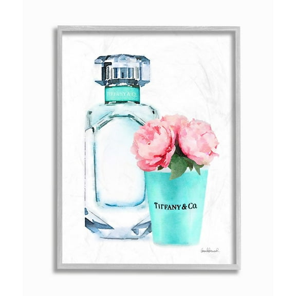 Stupell Industries Teal Blue Perfume Bottle and Pink Peonies Framed Wall Art by Amanda Greenwood
