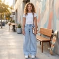 thumbnail image 5 of FEDPOP Girls Wide Leg Baggy Jeans, High Waisted Denim Pants with Pockets, Casual Y2K Loose Trousers for Kids, Blue, 8-14Y, 5 of 7