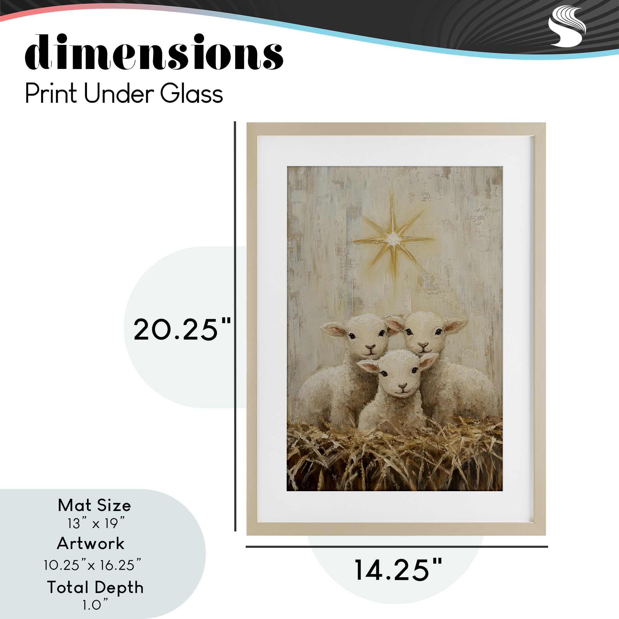 Christmas Lambs Trio Birch Framed Print Under Glass, design by Petal Prints Design