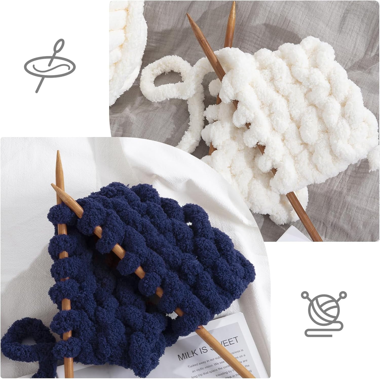 8Pcs Assorted Chunky Yarn for Crocheting,Super Bulky Large Soft Fluffy Yarn,Plush Fuzzy Yarn,Thick Chenille Yarn for Hand Knitting/Arm Knitting(27yds,8 oz Each Skein)