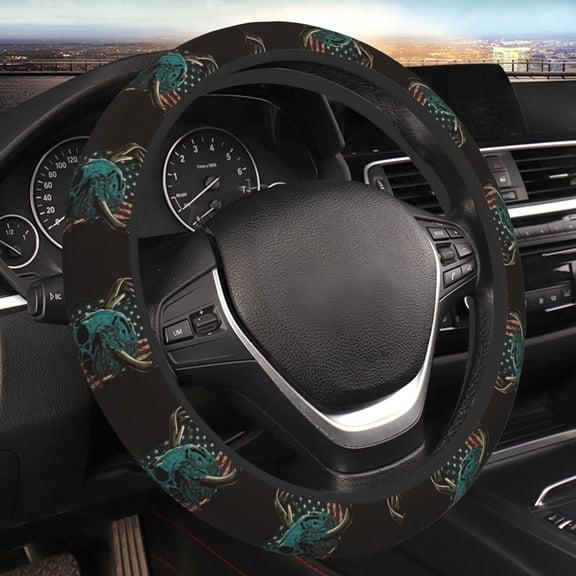 Steering Wheel Cover Anti-Slip Elastic Car Protective Universal 15 Inch Fit for Vehicles Auto SUVs , American Flag Deer Skull Camo Camouflage