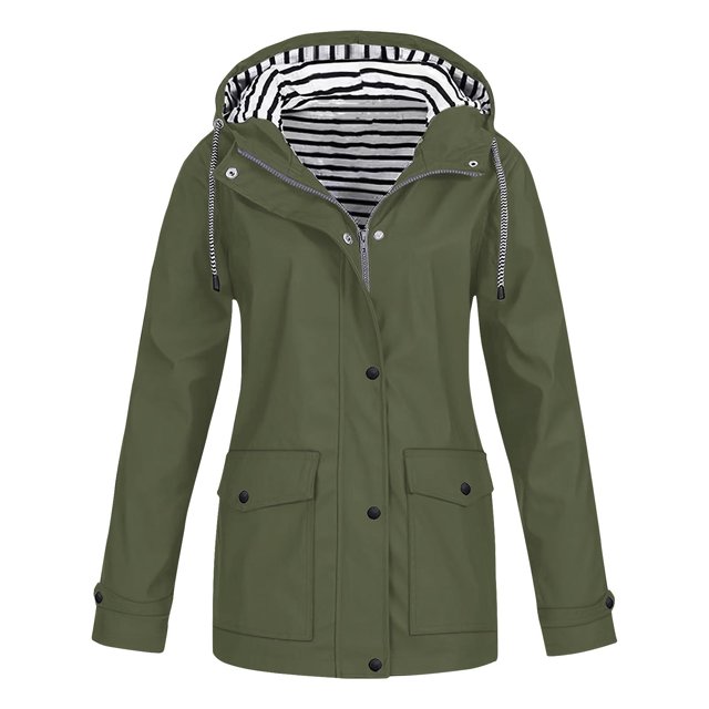NARABB Women Casaul Solid Jackets Outdoor Plus Size Drawstring Zipper Hooded Raincoat Windproof Tops Coat With Pocket