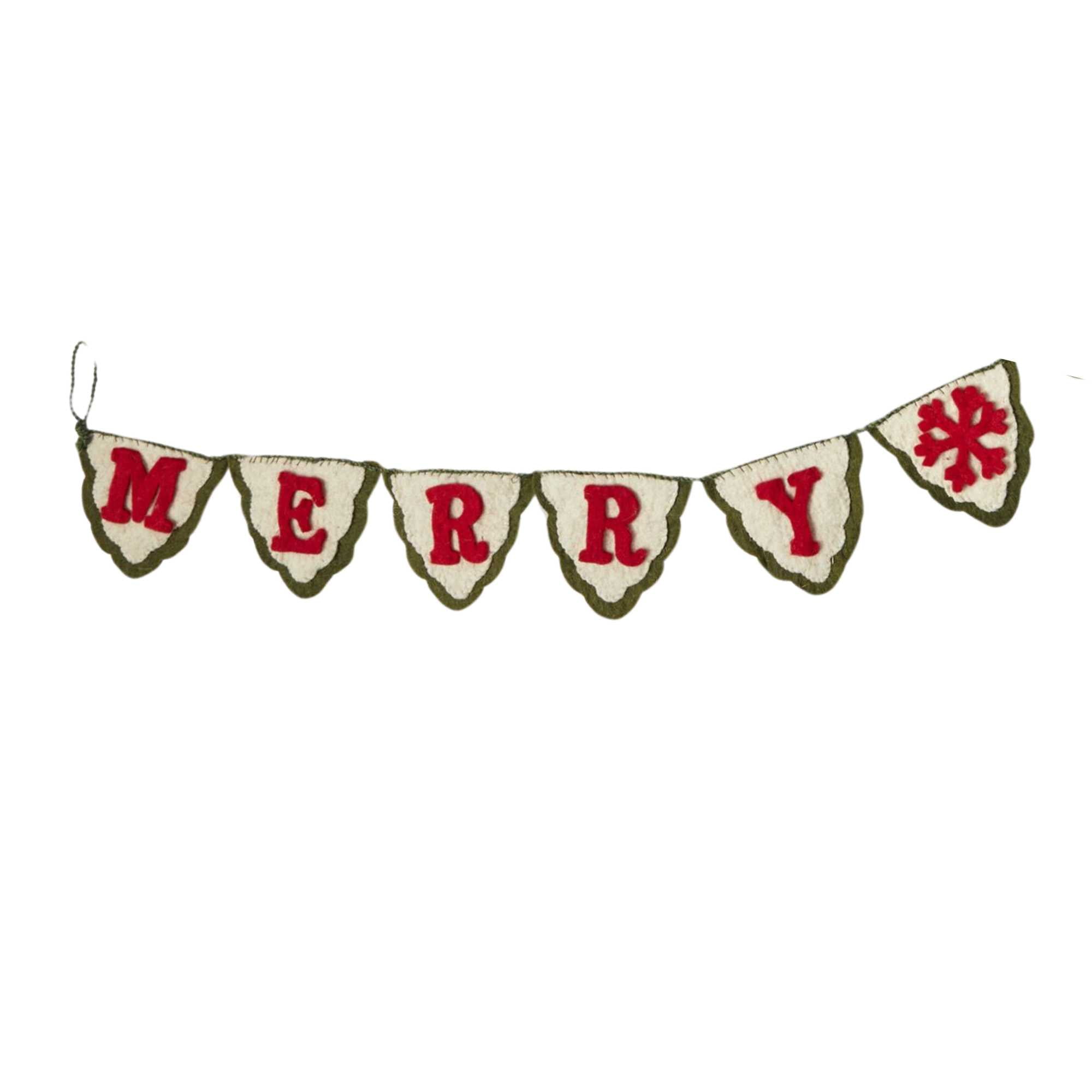 Tag 5.00In Merry Christmas Applique Banner, Wool, Felt Handmade Garland G18911