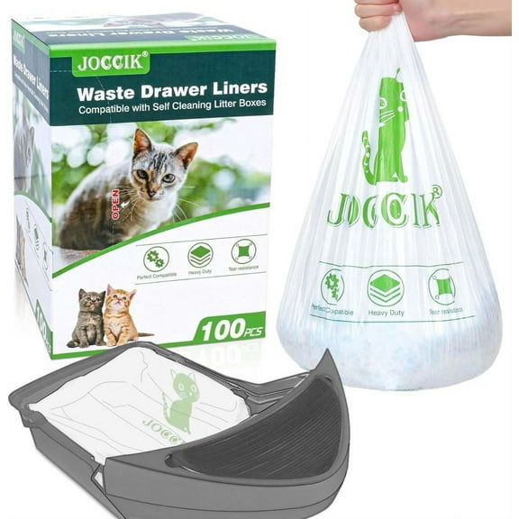 Cat Litter Box Liner Bags Compatible with Self-Cleaning Litter Box Robot 100 Pack, Waste Drawer Liners Heavy Duty White 9-11 Gallon