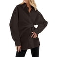 thumbnail image 2 of Women'S Long Sleeve Button Down Shirts Tie Waist Casual Loose Blouses Tops Brown S, 2 of 7