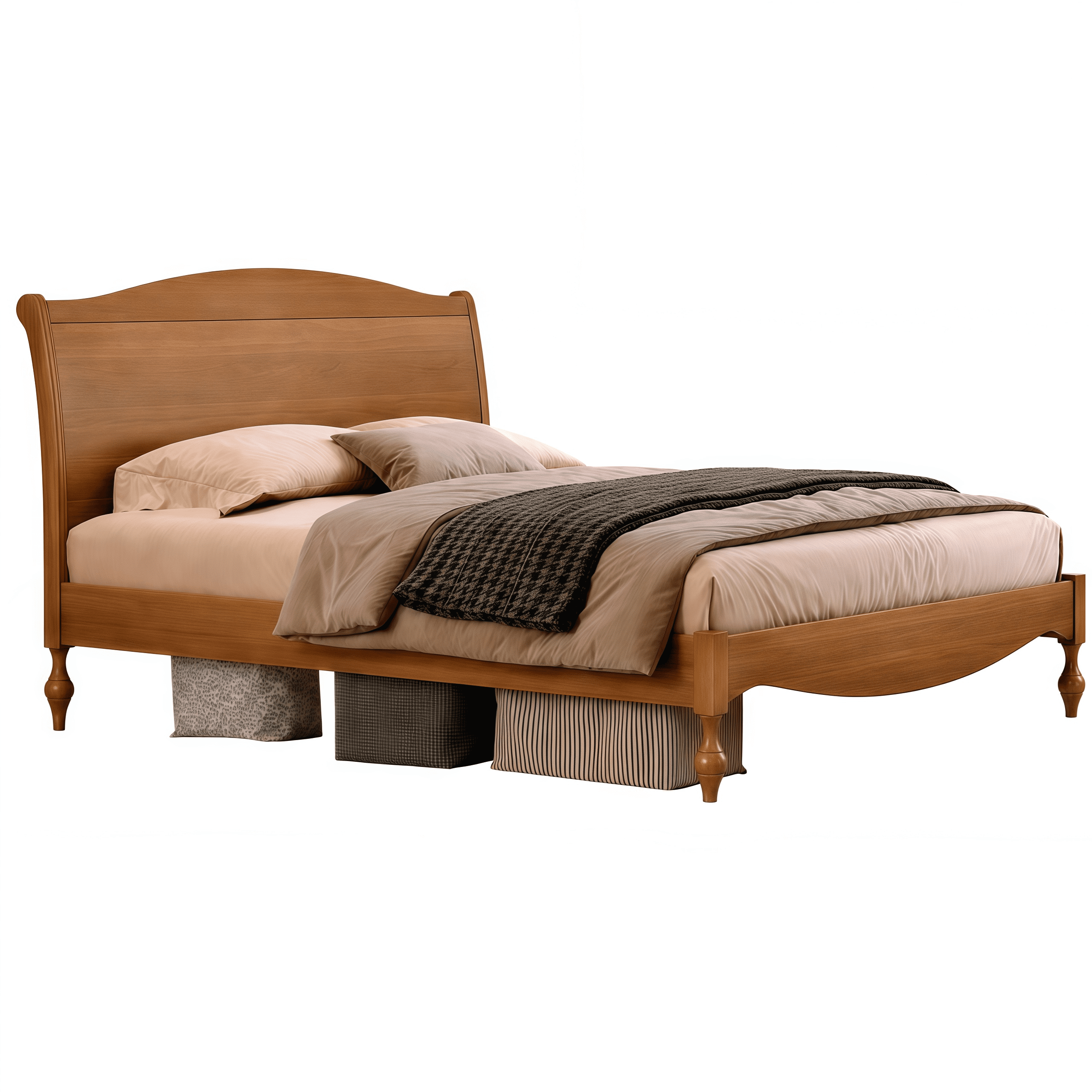 Euroco Wood Queen Size Platform Bed with Traditional Arched Headboard, Vintage Bed Frame, No Box Spring Needed, Light Walnut