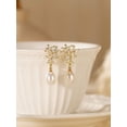 thumbnail image 5 of Earrings Gold-7, CZ Flower Design with Teardrop Pearl, Fashion Jewelry, 5 of 30