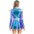 thumbnail image 4 of Oyolan Womens Alien Robot Fancy Dress Metallic Shiny Long Sleeve Dress with Belt Carnival Party Outfits Blue S, 4 of 7