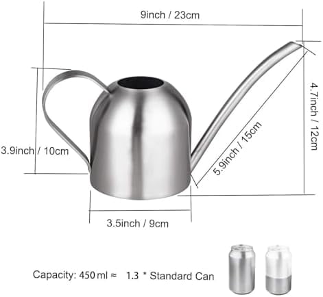 Small Watering Can for Indoor Plants Stainless Steel Bonsai Watering can Mini Metal (15oz/450ml)