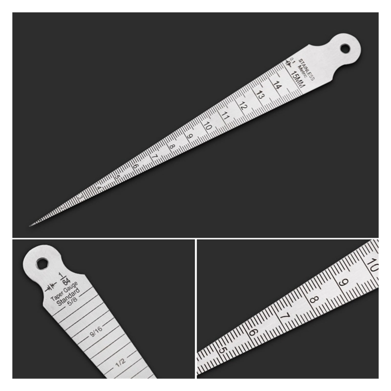 Stainless Steel 0-15mm Taper Gauge Aperture Scale Wedge Feeler Gauge Aperture Scale Hole Inspection Measuring Ruler ,Easy to Use
